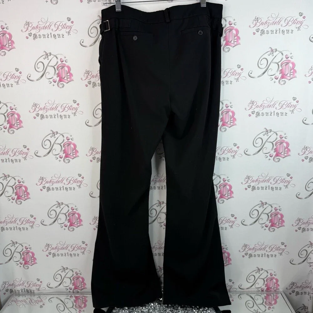 Smart Set pants wide leg buckle Black Boot-Cut Dress Pants with Waist Tab Detail
